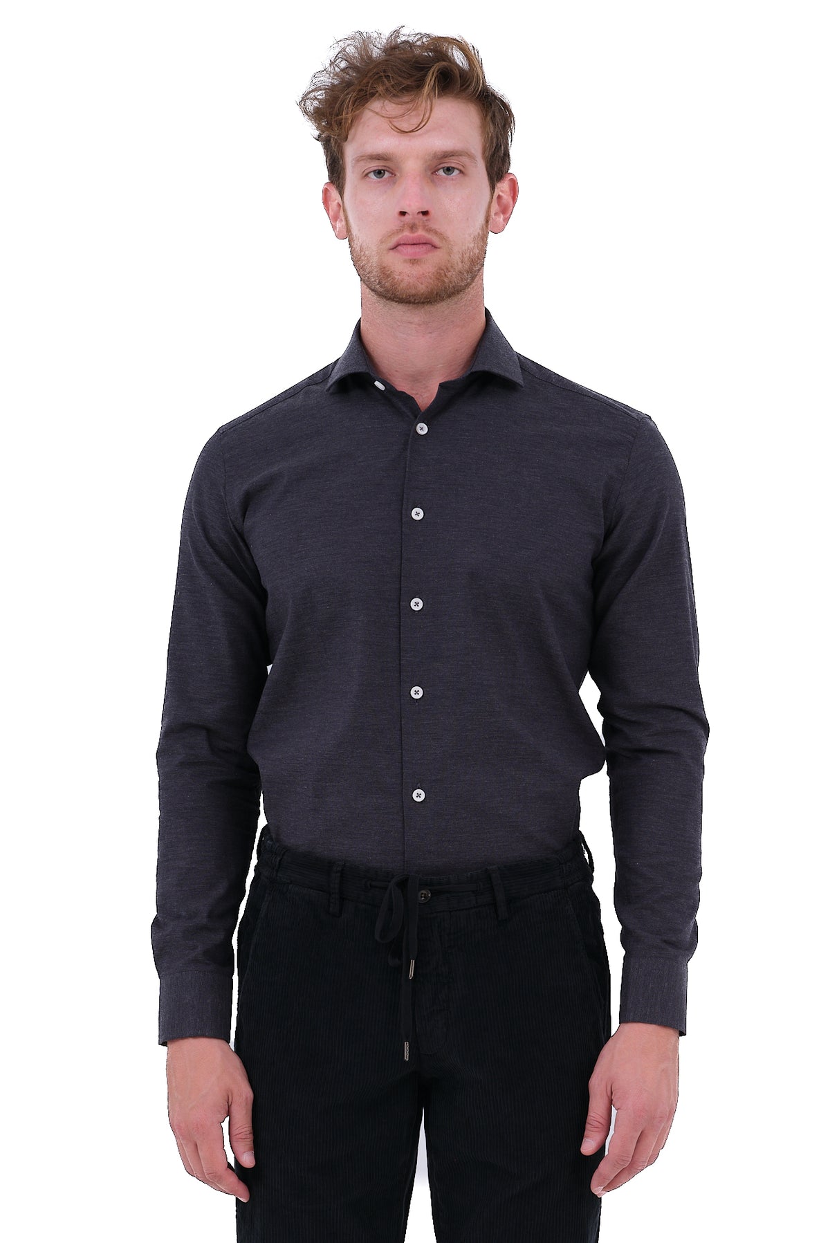 ΑΝΔΡΙΚΟ ΠΟΥΚΑΜΙΣΟ ΣΚΟΥΡΟ ΓΚΡΙ PORTOBELLO'S ΜΕ REX ΓΙΑΚΑ SLIM FIT