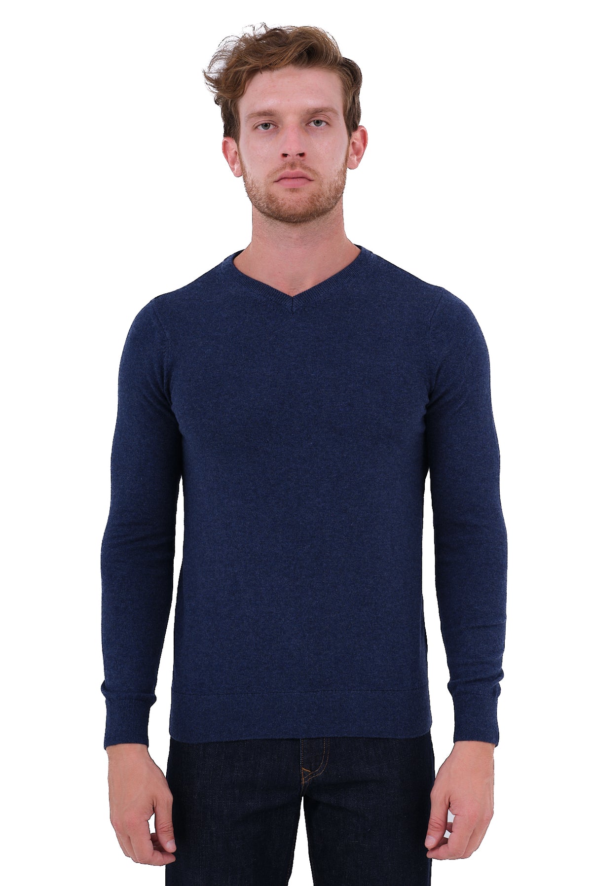 ΑΝΔΡΙΚΟ ΠΟΥΛΟΒΕΡ PORTOBELLO'S ΜΕ V NECK ΣΕ ΤΖΙΝ ΧΡΩΜΑ ΚΑΙ ΚΑΣΜΙΡ
