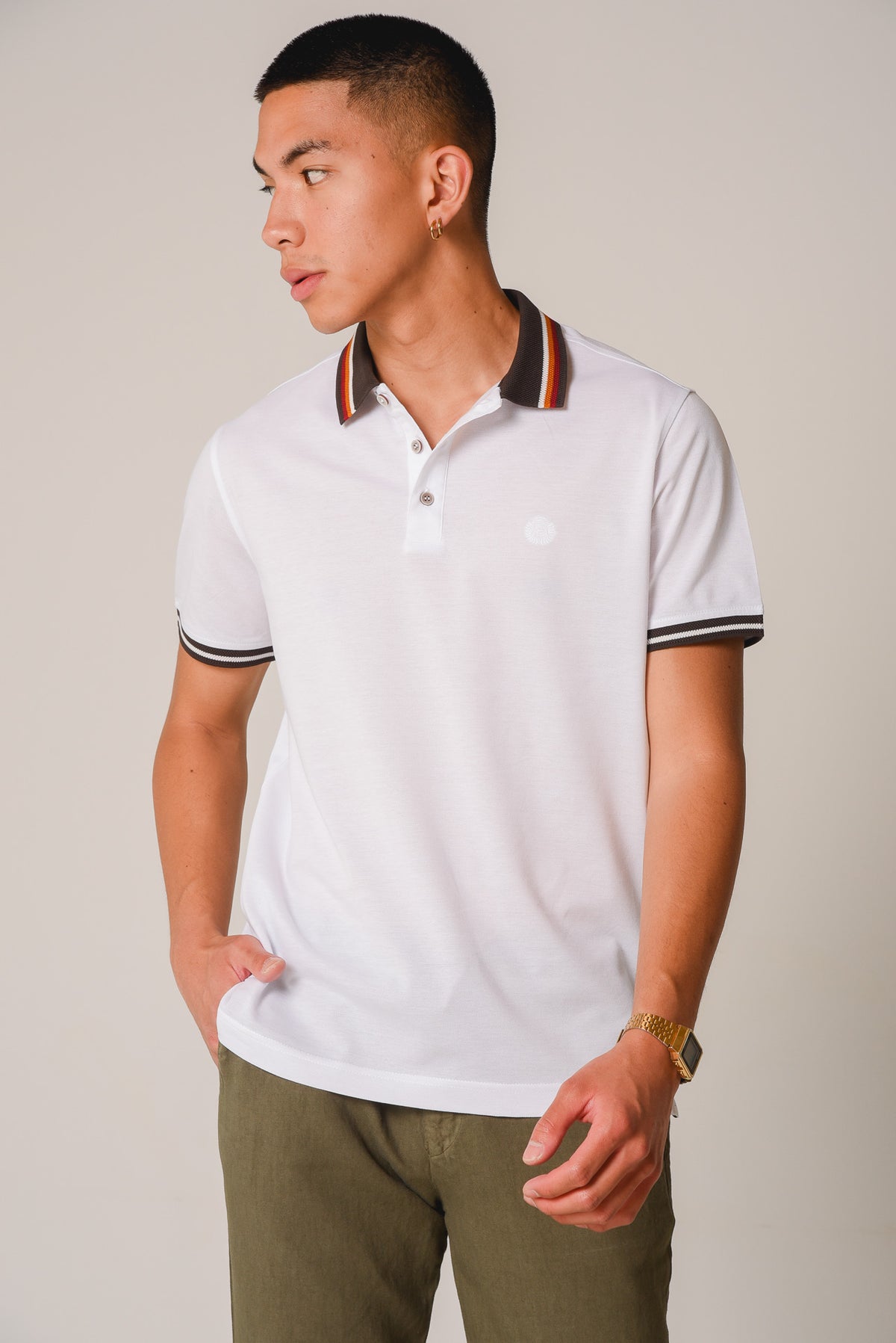 ΑΝΔΡΙΚΟ POLO PORTOBELLO'S ΛΕΥΚΟ ΜΕ ΧΡΩΜΑΤΙΣΤΟ ΓΙΑΚΑ