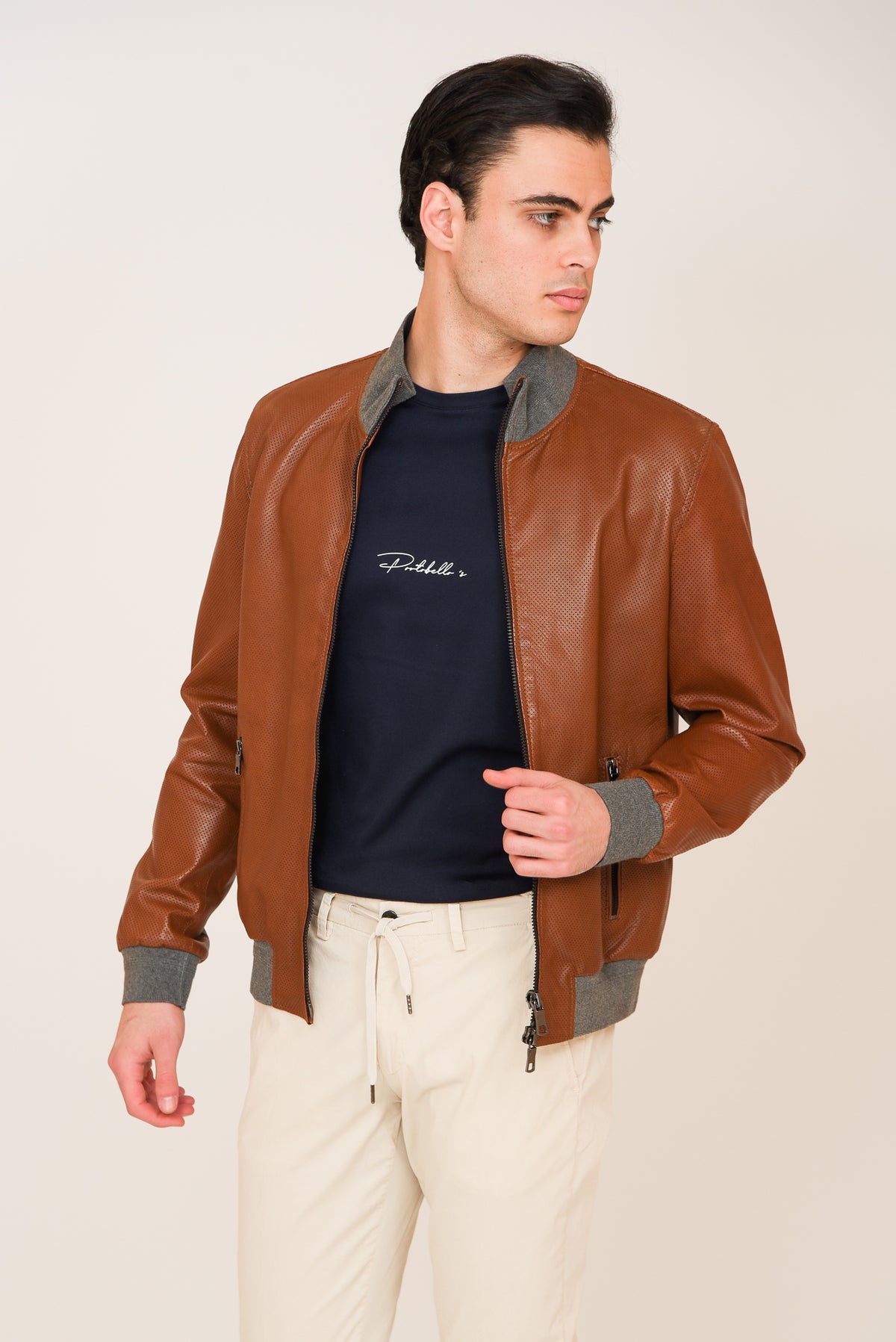 ΑΝΔΡΙΚΟ ΔΕΡΜΑΤΙΝΟ JACKET PORTOBELLO'S ΣΕ ΚΑΜΗΛΟ ΧΡΩΜΑ