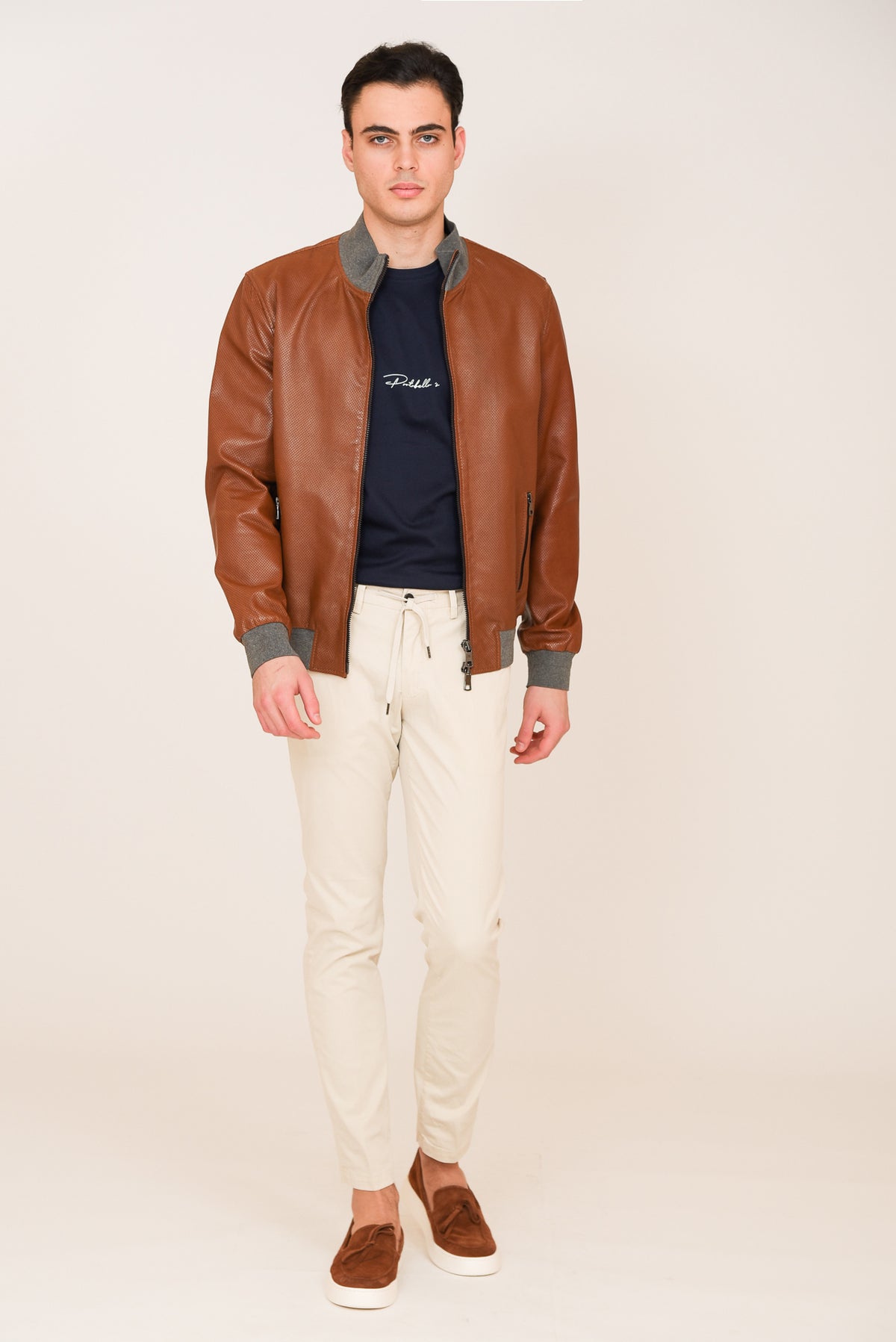 ΑΝΔΡΙΚΟ ΔΕΡΜΑΤΙΝΟ JACKET PORTOBELLO'S ΣΕ ΚΑΜΗΛΟ ΧΡΩΜΑ