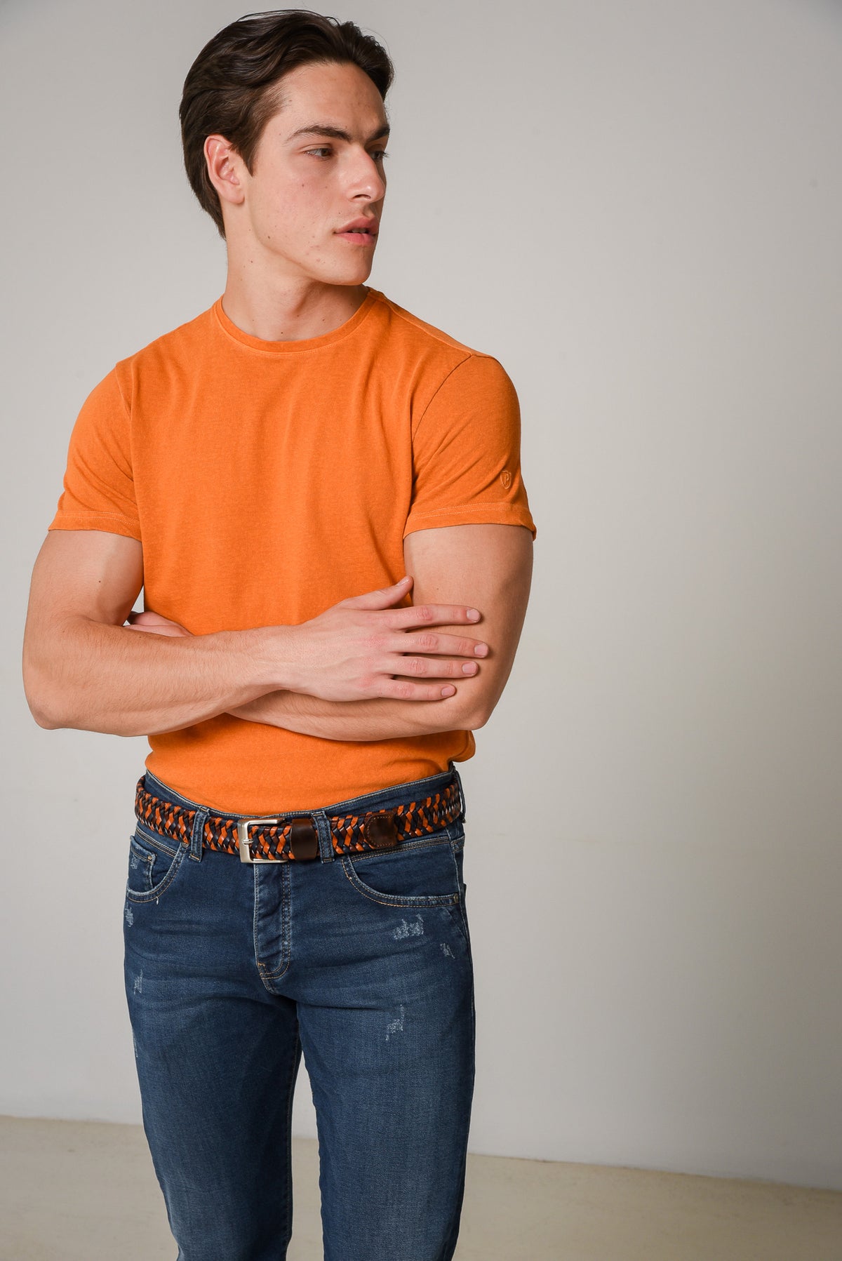 ΑΝΔΡΙΚΟ T-SHIRT PORTOBELLO'S ΠΟΡΤΟΚΑΛΙ ΜΟΝΟΧΡΩΜΟ WASHED