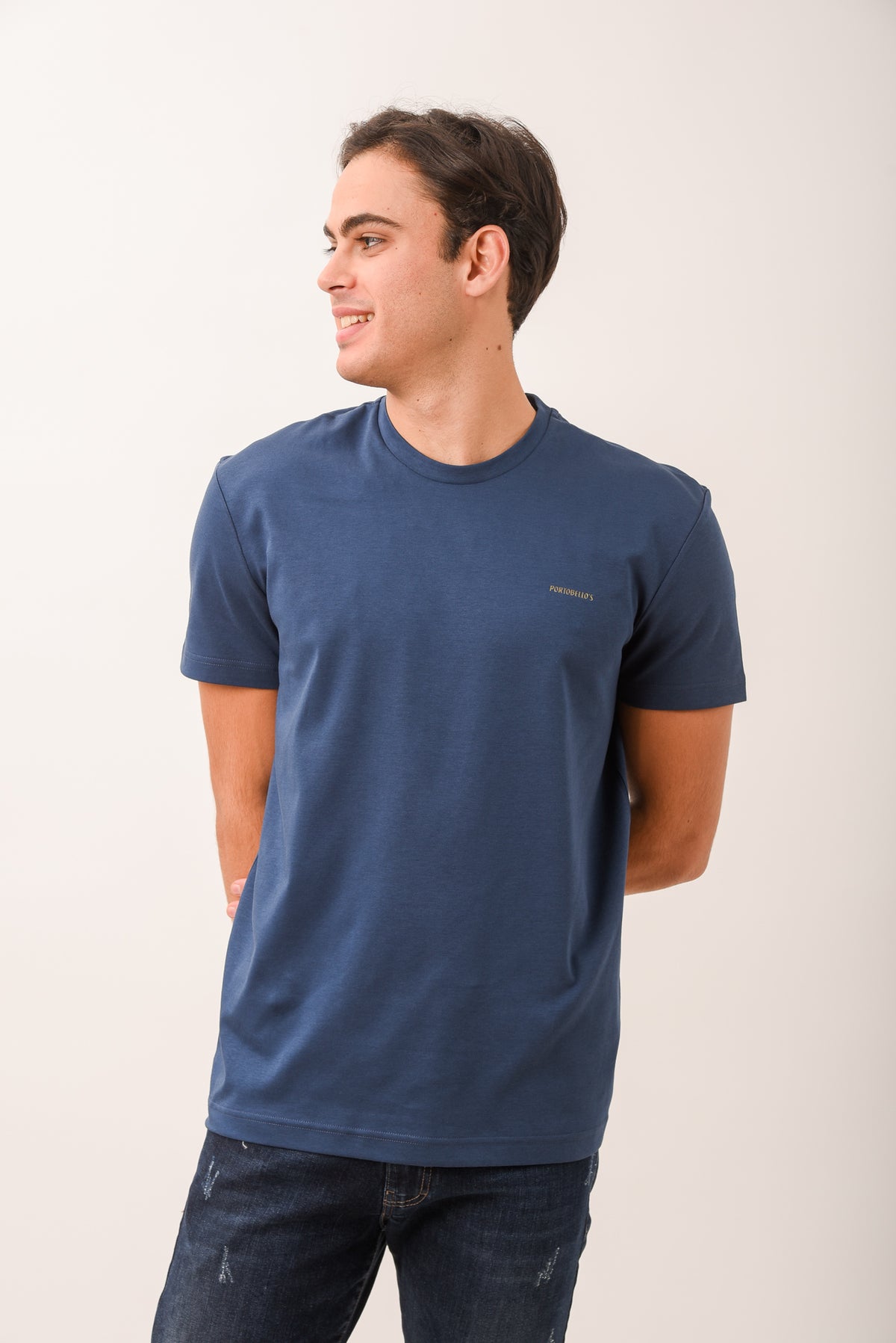 ΑΝΔΡΙΚΟ ΚΟΝΤΟΜΑΝΙΚΟ T-SHIRT ΜΠΛΕ INDIGO ΜΕ ΛΟΓΟΤΥΠΟ PORTOBELLO'S
