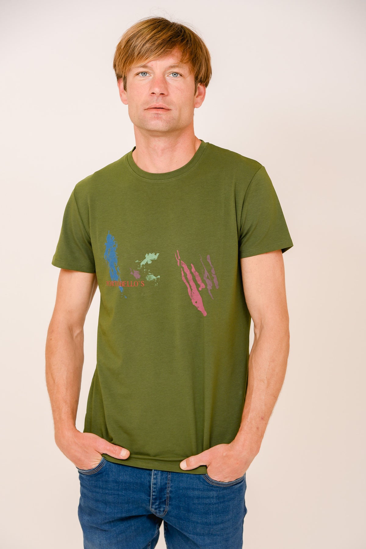 ΑΝΔΡΙΚΟ T-SHIRT PORTOBELLO'S ΛΑΔΙ ΜΕ ΣΤΑΜΠΑ ΜΕ ΧΡΩΜΑΤΑ