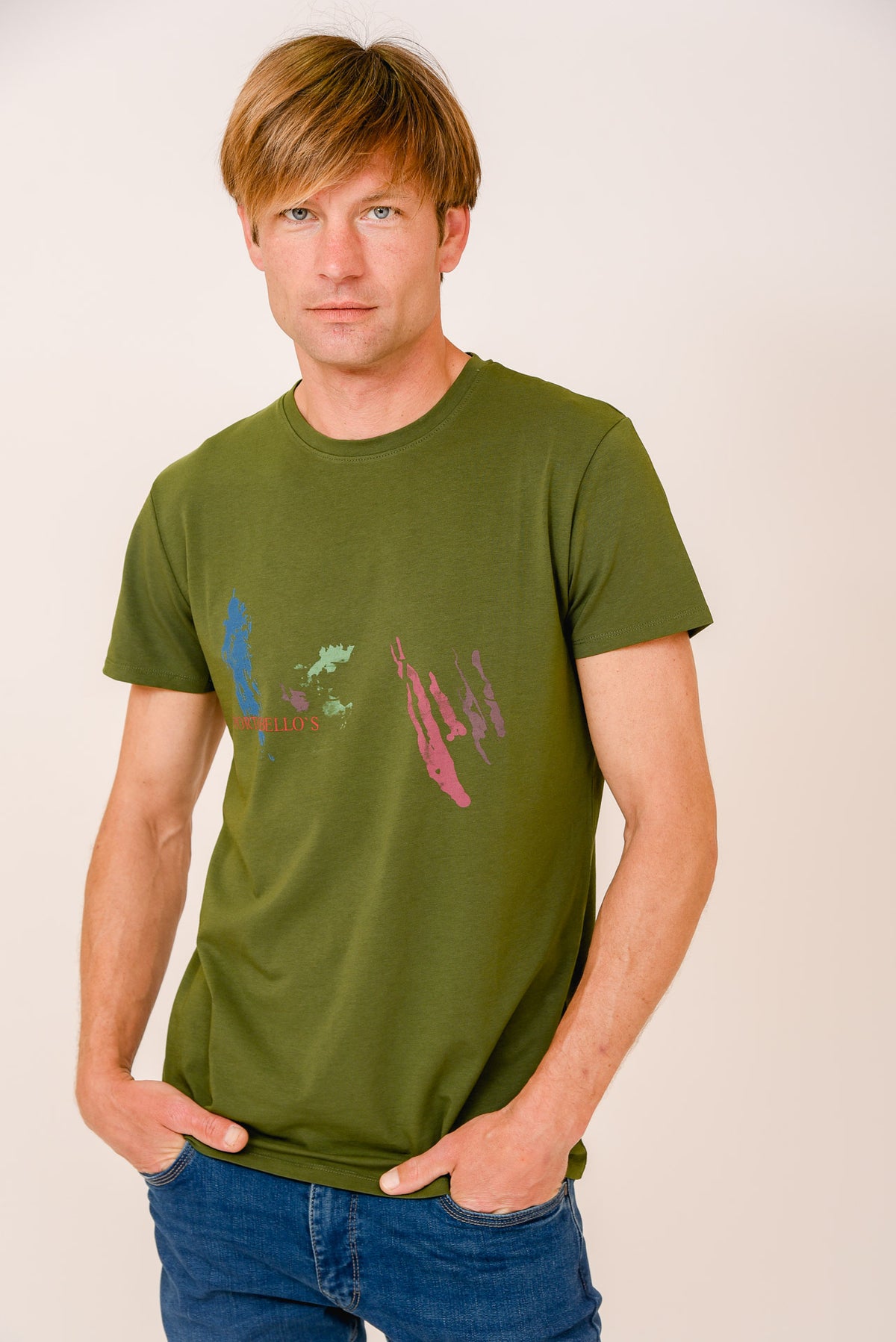 ΑΝΔΡΙΚΟ T-SHIRT PORTOBELLO'S ΛΑΔΙ ΜΕ ΣΤΑΜΠΑ ΜΕ ΧΡΩΜΑΤΑ