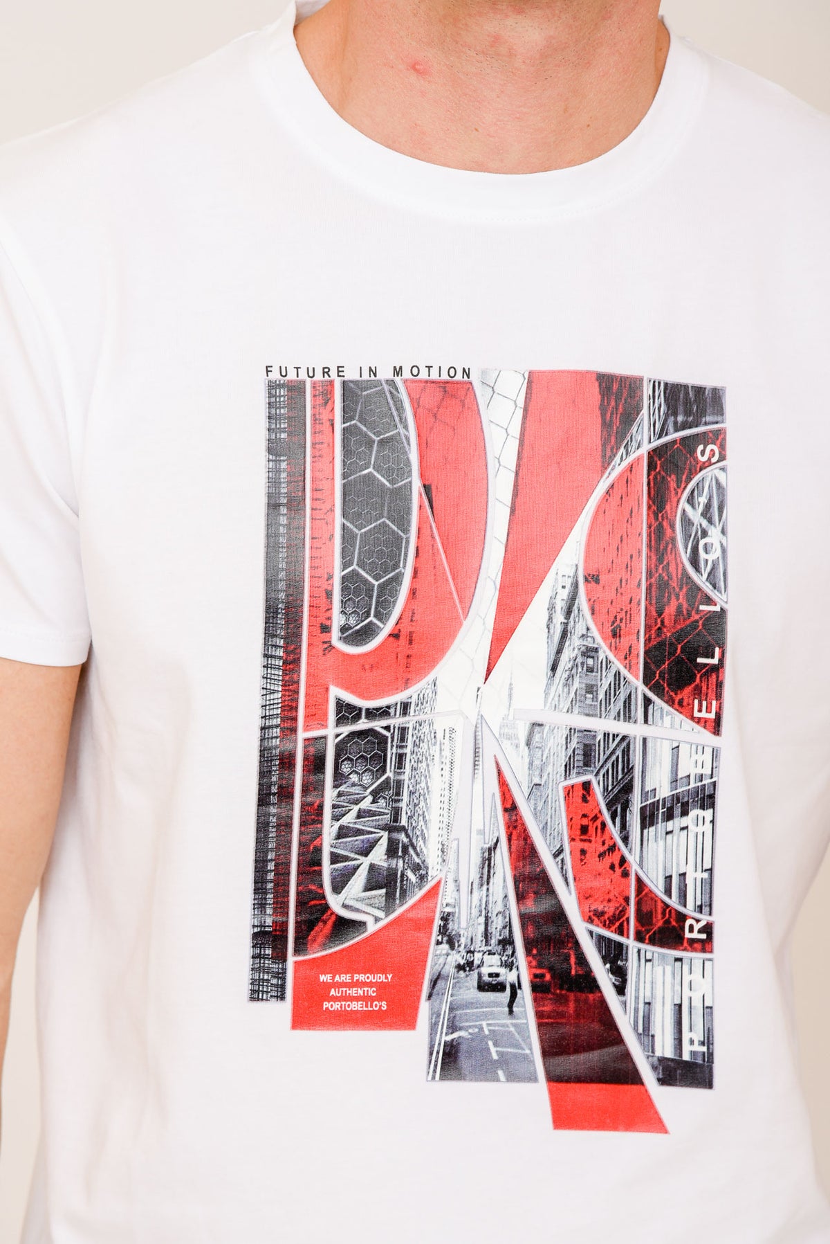 ΑΝΔΡΙΚΟ T-SHIRT PORTOBELLO'S ΛΕΥΚΟ ΜΕ ΣΤΑΜΠΑ FUTURE IN MOTION