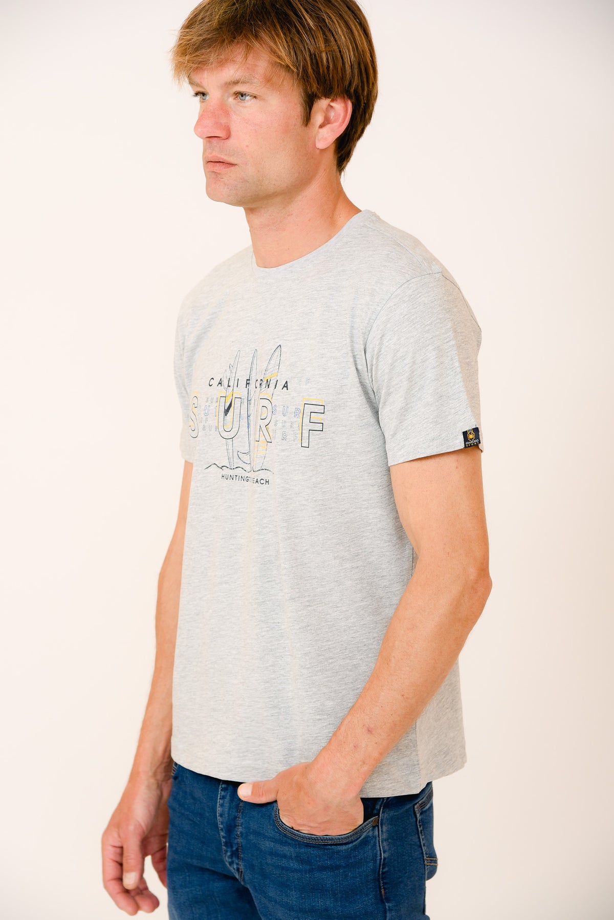 ΑΝΔΡΙΚΟ T-SHIRT PORTOBELLO'S ΓΚΡΙ ΜΕΣΑΙΟ ΜΕ ΣΤΑΜΠΑ CALIFORNIA SURF