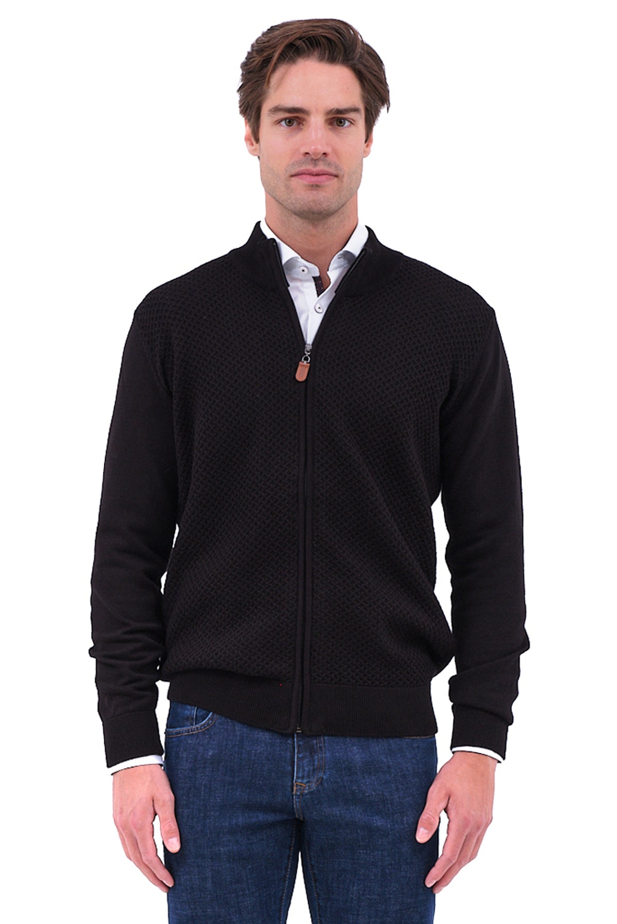 ΑΝΔΡΙΚΗ ΖΑΚΕΤΑ CARDIGAN LES GENT'S ΣΕ ΜΑΥΡΟ ΧΡΩΜΑ ΜΕ ΑΝΑΓΛΥΦΗ ΠΛΕΞΗ